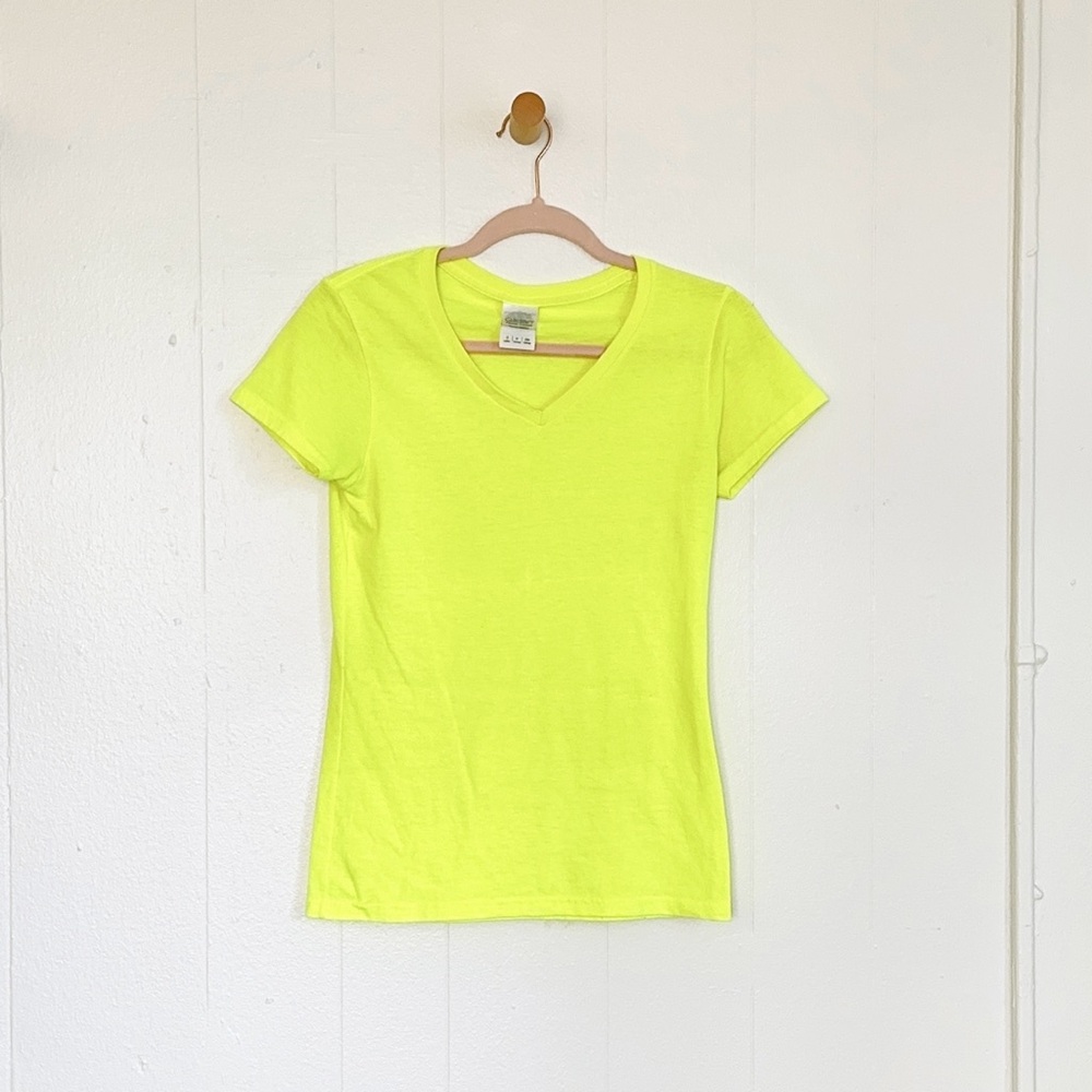 Gildan Neon Yellow Heavy Cotton V-neck Tee